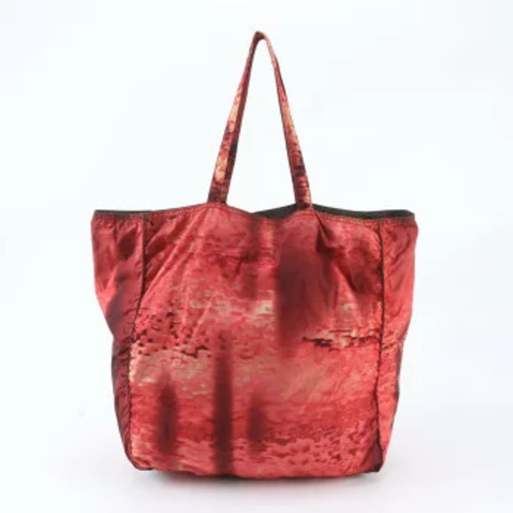 Prada Tessuto Gradient Triangle Shoulder Tote Bag Red Brown - Picture 3 of 8